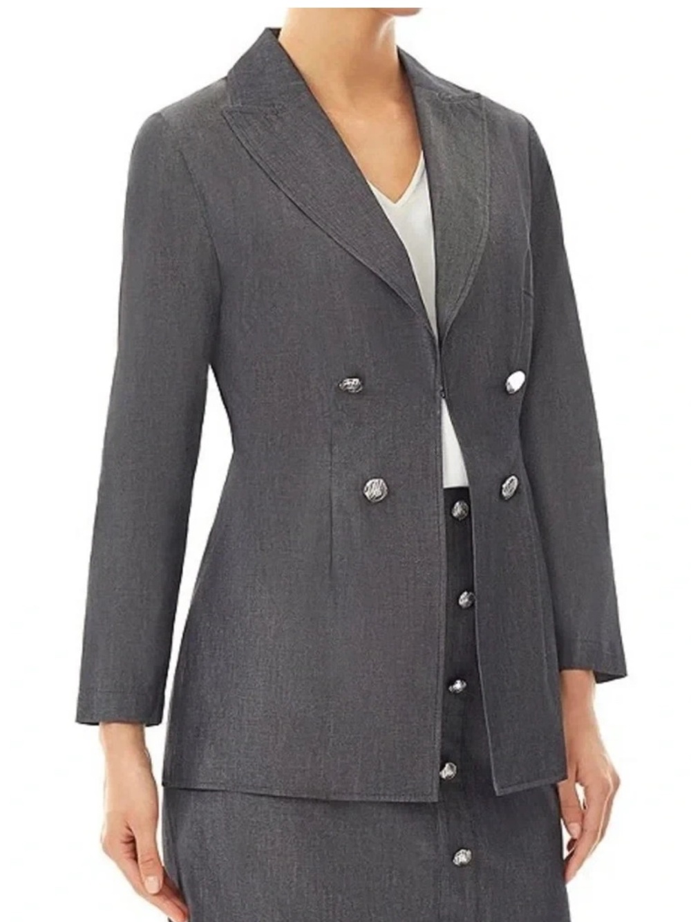 Ming Wang Women's Denim Black Cotton Tailored Fit Blazer Jacket Size L NWT